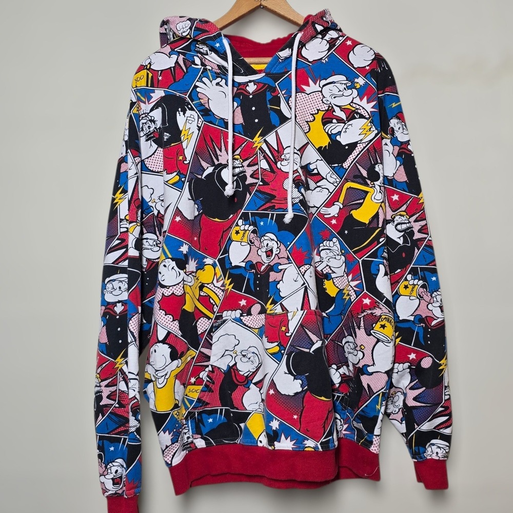 2018 Popeye‎ Grunge Print Hoodie Sweatshirt XL Colorful Comic Strip Characters